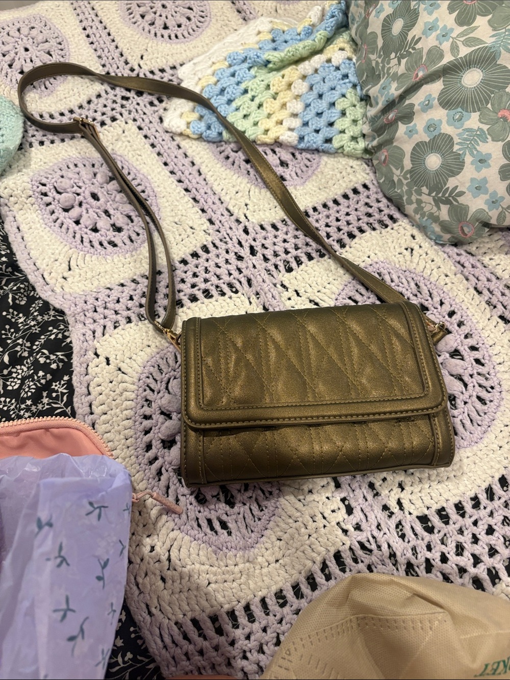 Metallic Olive Crossbody Shoulder Bag - Women Bags